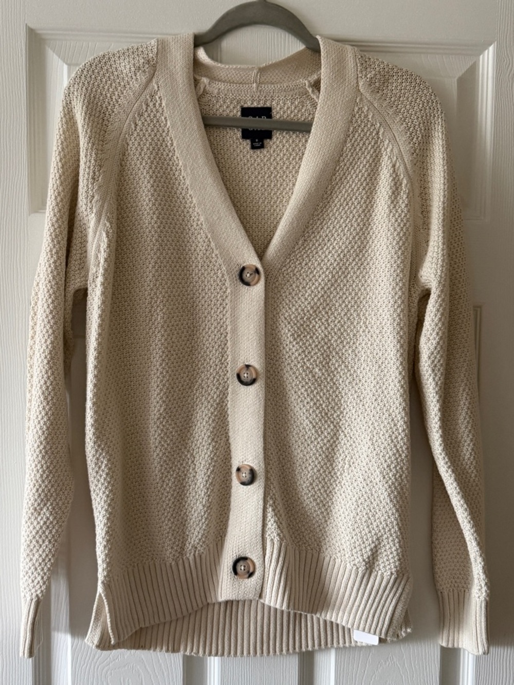 GAP Cream Textured Button-Front Cardigan